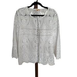 Ruby Rd. White Lace Cardigan Cover Up Top Women's Sz. Medium